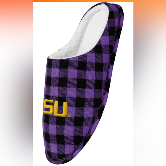 FOCO Men's 13-14 NCAA Sherpa Lined Buffalo Check Memory Foam Slippers..LSU(NWT) - Picture 2 of 5